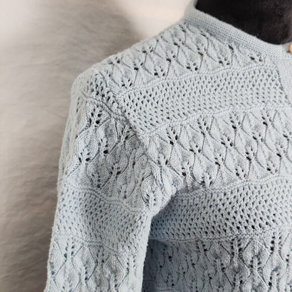 Vtg 1970s Rosanna Wintuk Blue Knit Cardigan Orlon Acrylic Round Neck Sweater - Picture 5 of 16